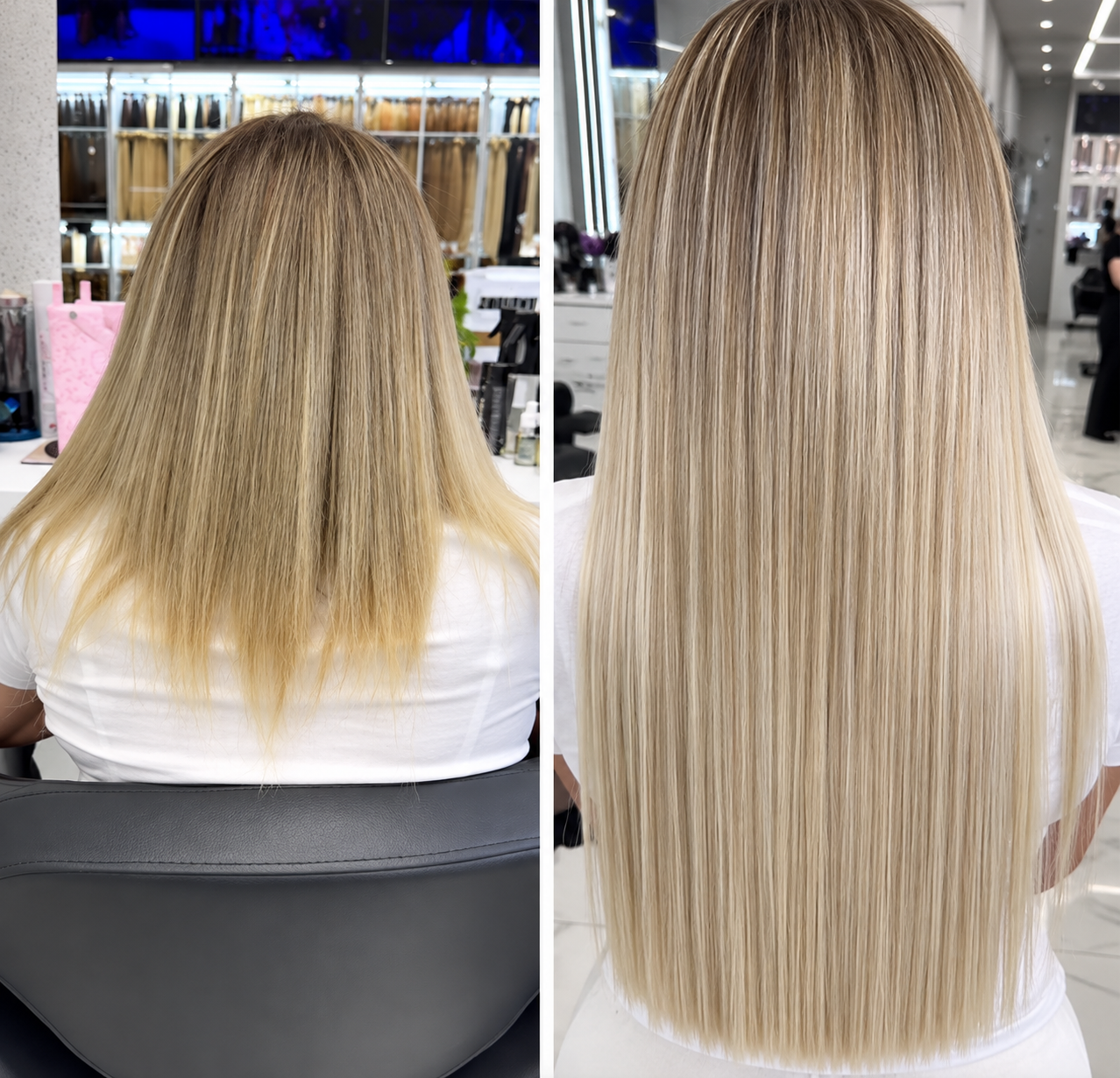Toni Salon Manhattan real client — authentic hair extension result showcasing length and volume