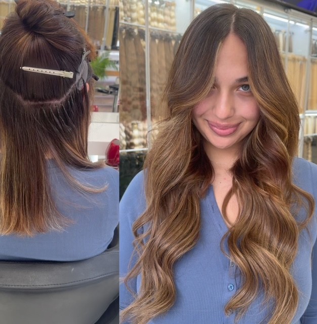 K-Tip hair extensions transformation at Toni Salon NYC